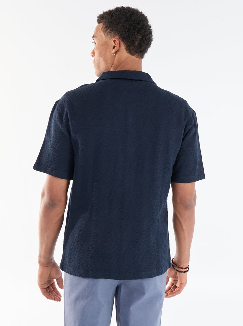 Camisa de manga curta em malha jacquard Azul - Kiabi