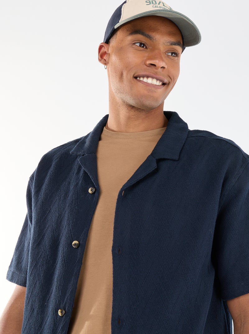 Camisa de manga curta em malha jacquard Azul - Kiabi
