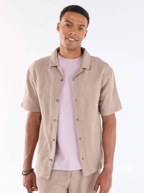 Camisa de manga curta em malha jacquard - Kiabi Camisa de manga curta em malha jacquard - Kiabi