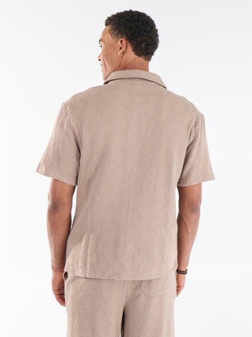 Camisa de manga curta em malha jacquard - Kiabi Camisa de manga curta em malha jacquard - Kiabi