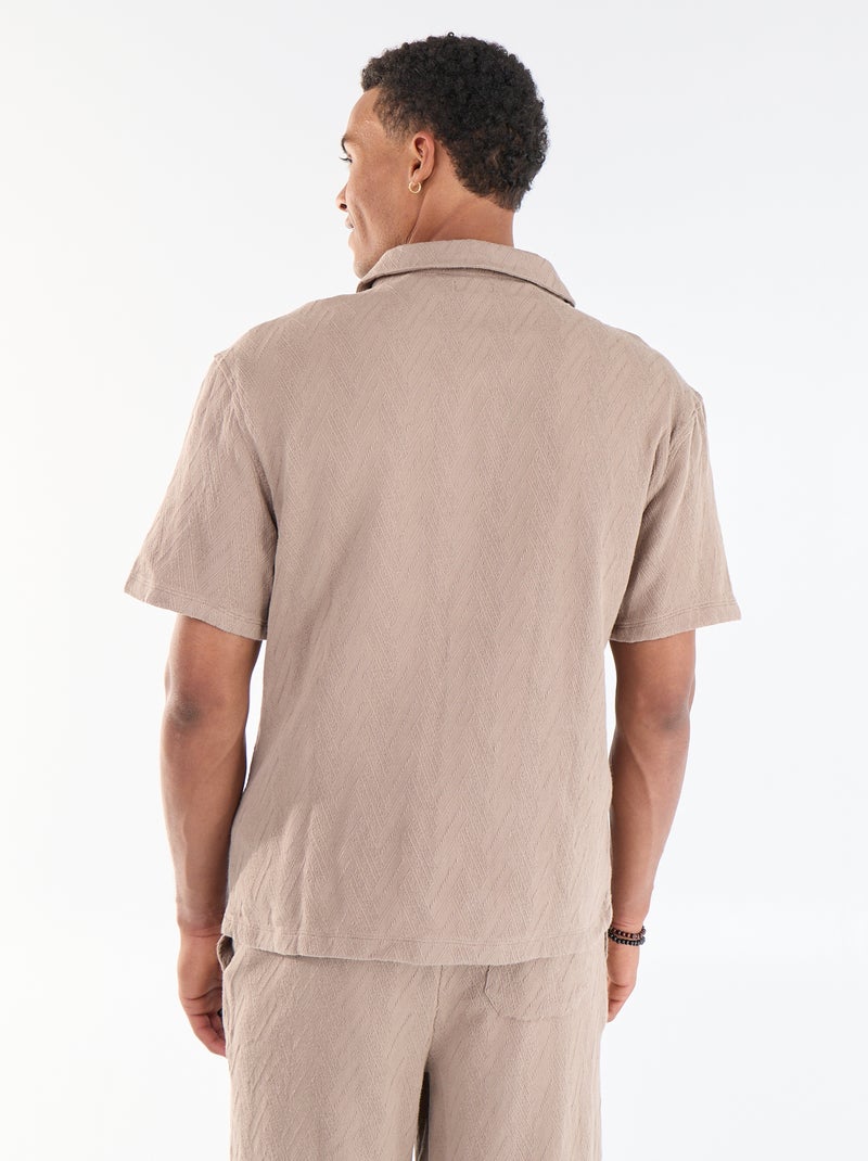 Camisa de manga curta em malha jacquard Bege - Kiabi