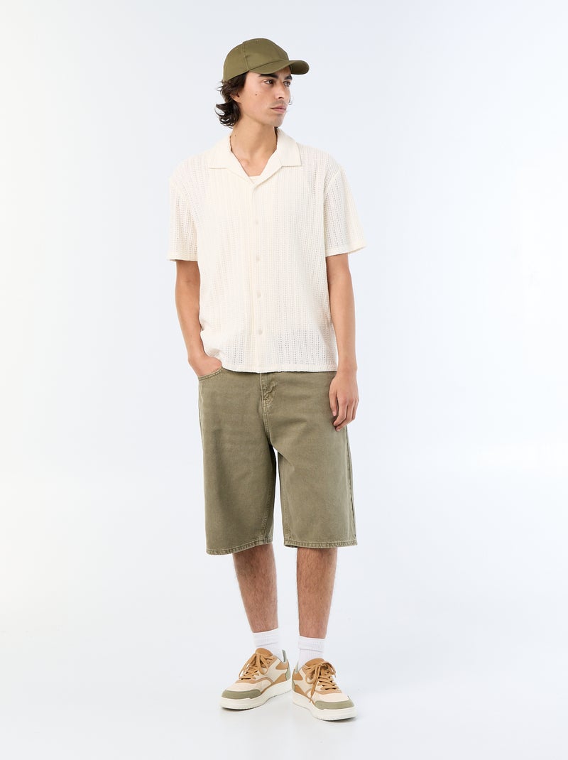 Camisa de manga curta em malha perfurada Branco - Kiabi