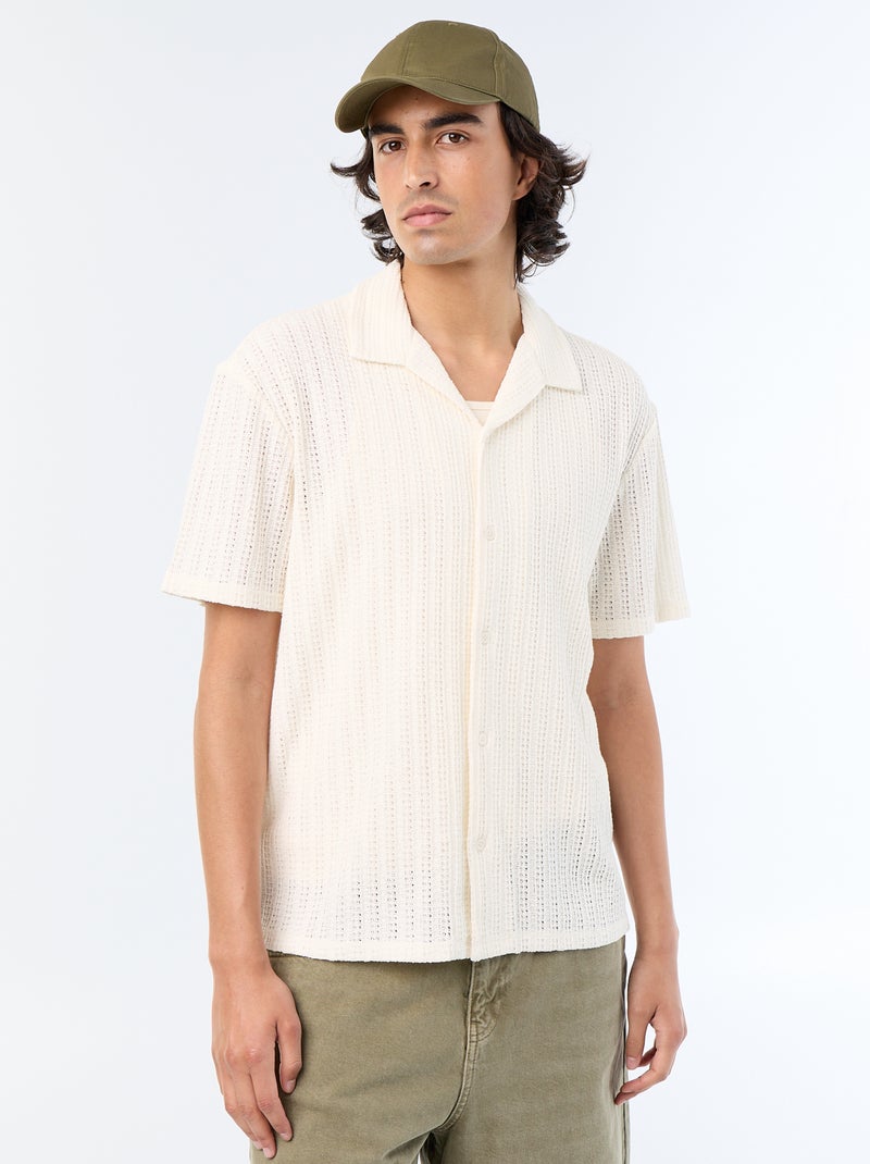 Camisa de manga curta em malha perfurada Branco - Kiabi
