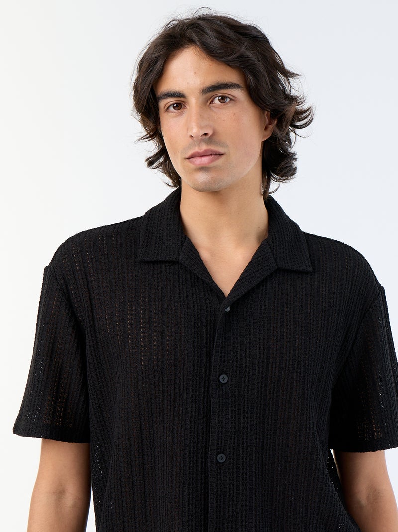Camisa de manga curta em malha perfurada Preto - Kiabi