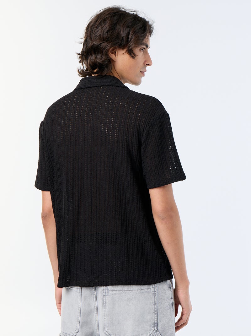 Camisa de manga curta em malha perfurada Preto - Kiabi