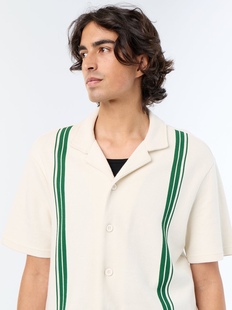 Camisa de manga curta em malha pesada Branco - Kiabi
