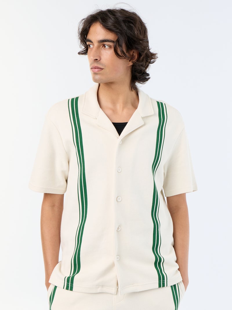 Camisa de manga curta em malha pesada Branco - Kiabi