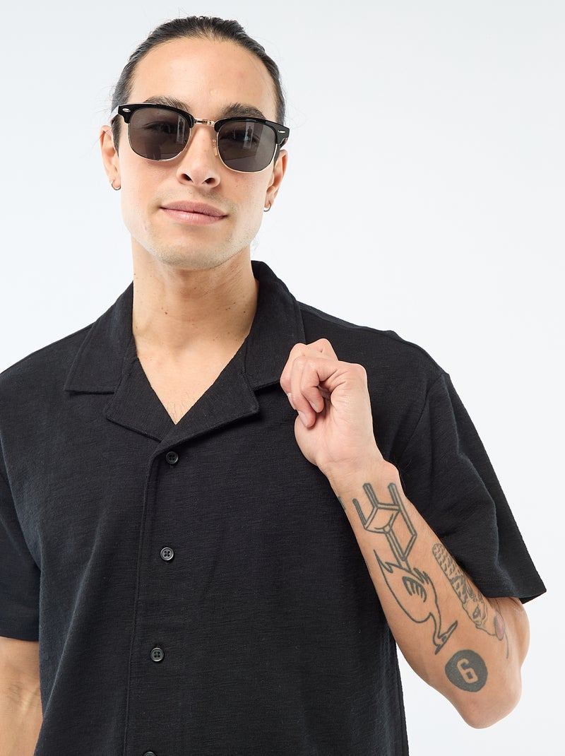 Camisa de manga curta em malha Preto - Kiabi