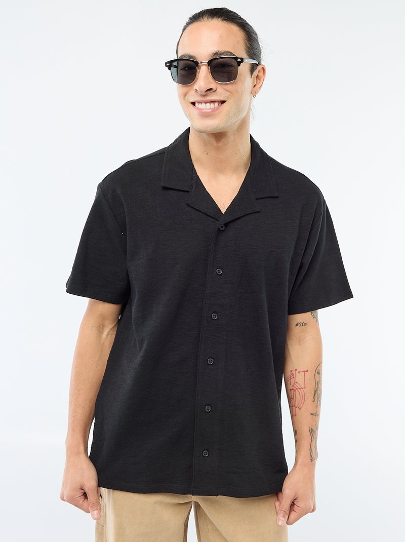 Camisa de manga curta em malha Preto - Kiabi