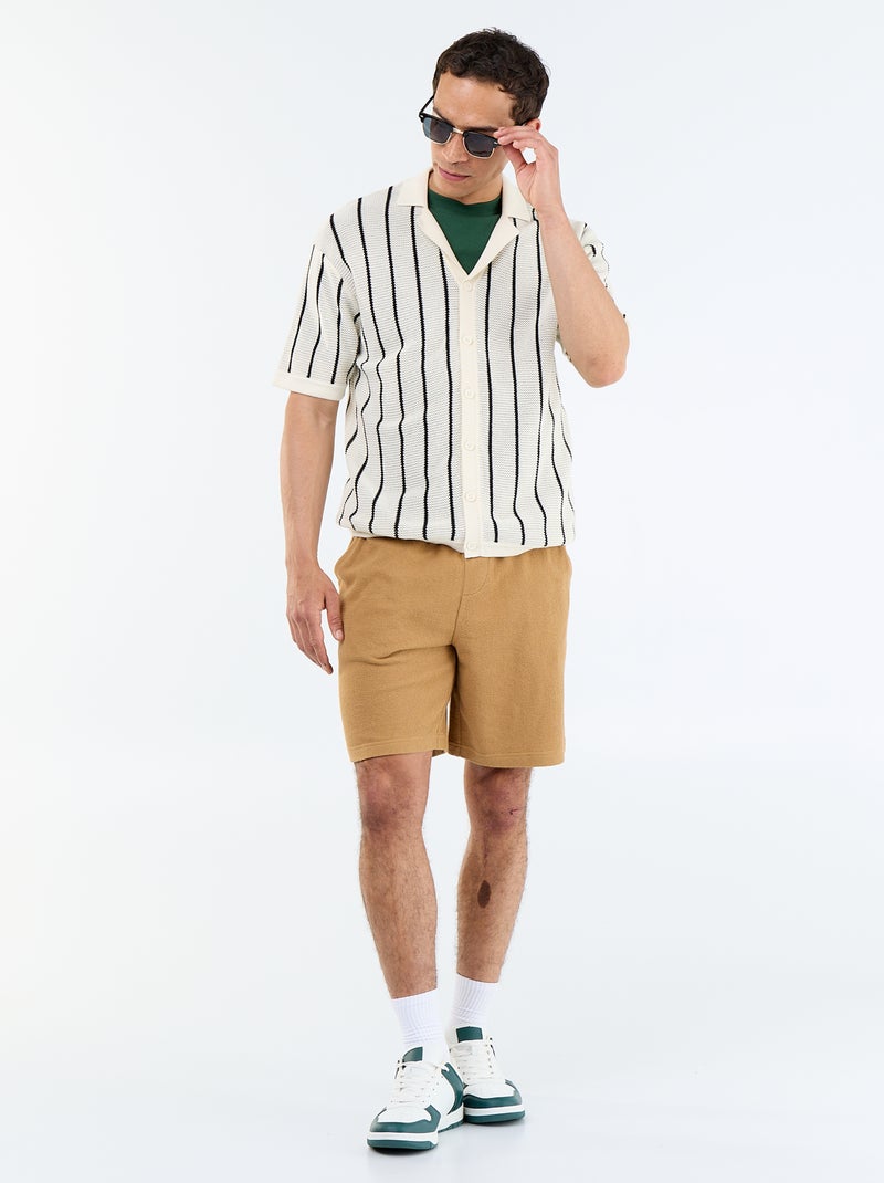 Camisa de manga curta em malha vazada Bege - Kiabi
