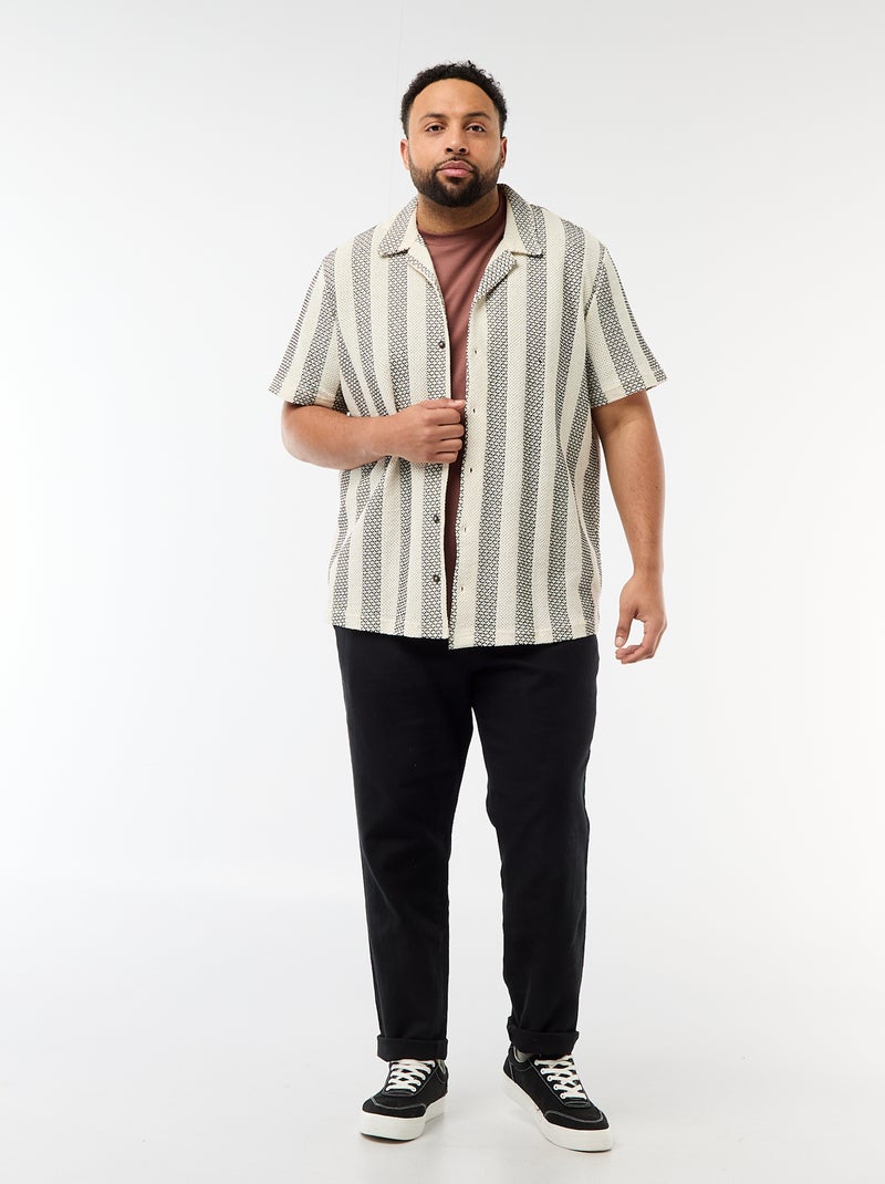 Camisa de manga curta em malha vazada Branco - Kiabi