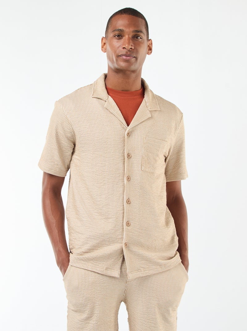 Camisa
 de manga curta em material tipo crepe Bege - Kiabi