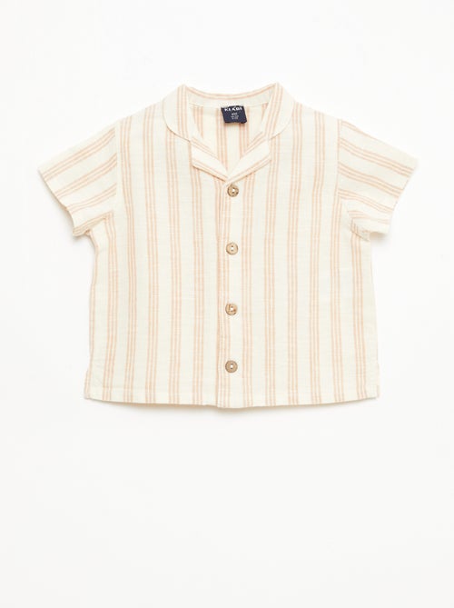 Camisa de manga curta em mistura de algodão e linho - Kiabi