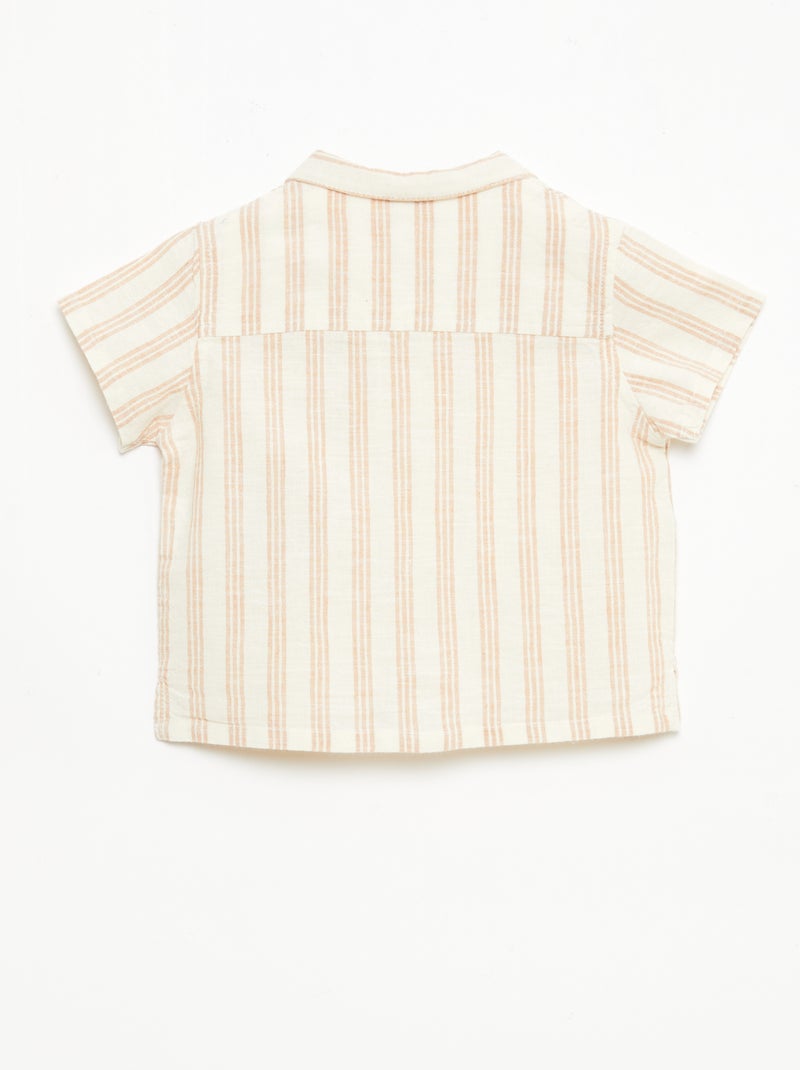 Camisa de manga curta em mistura de algodão e linho Bege - Kiabi