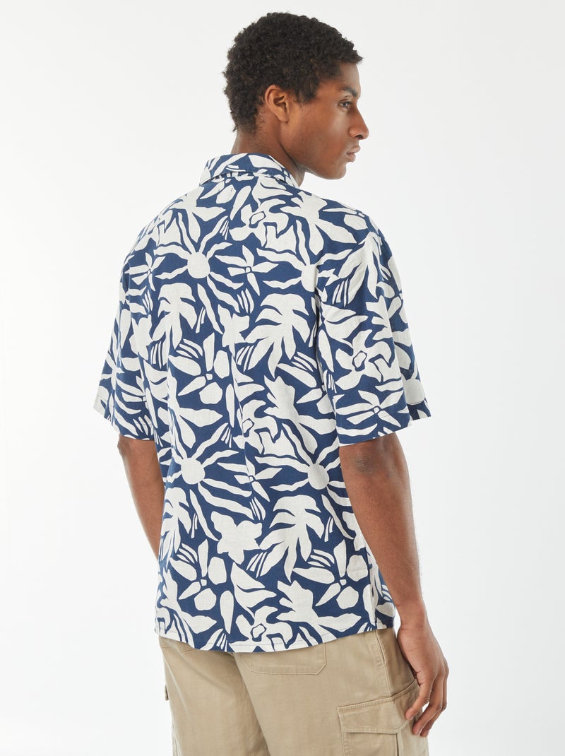 Camisa de manga curta em mistura de linho Azul - Kiabi
