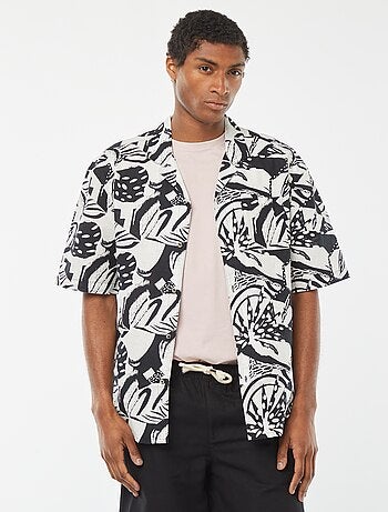 Camisa de manga curta em mistura de linho