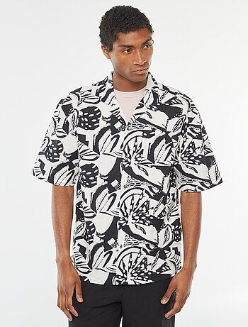 Camisa de manga curta em mistura de linho