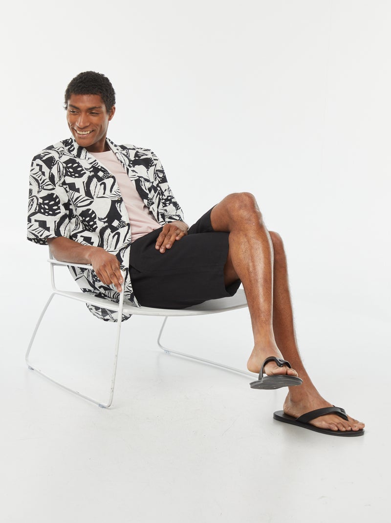 Camisa de manga curta em mistura de linho Branco - Kiabi