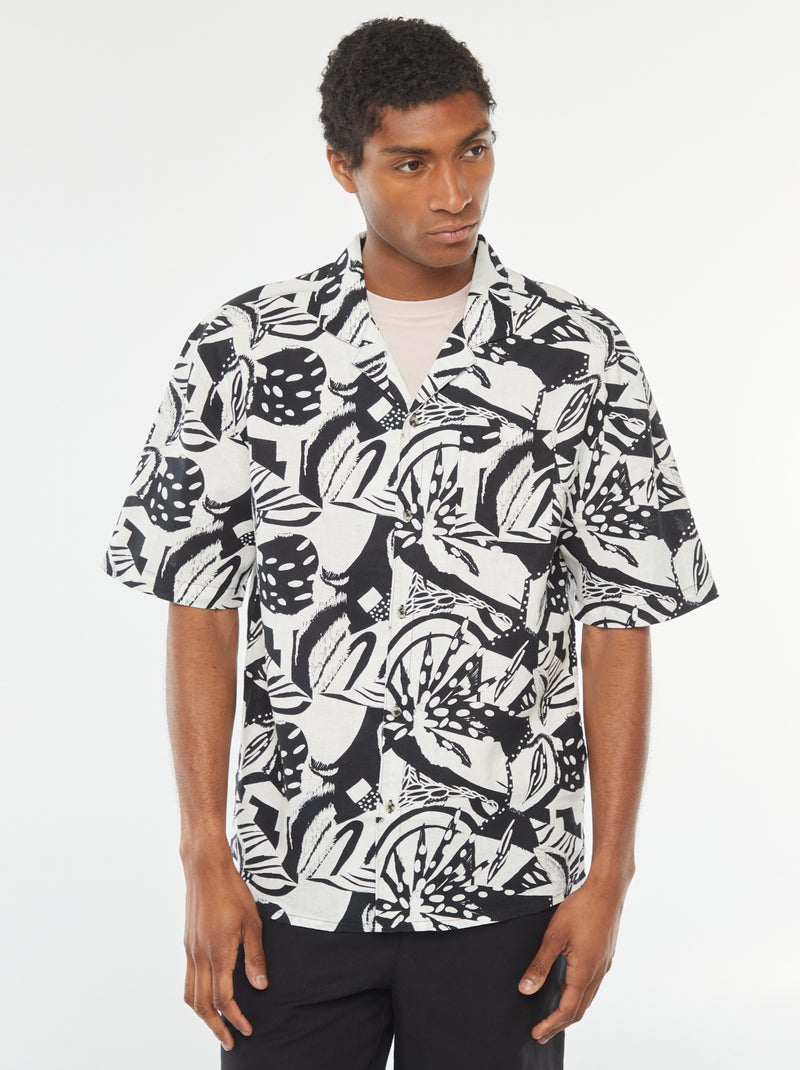 Camisa de manga curta em mistura de linho Branco - Kiabi