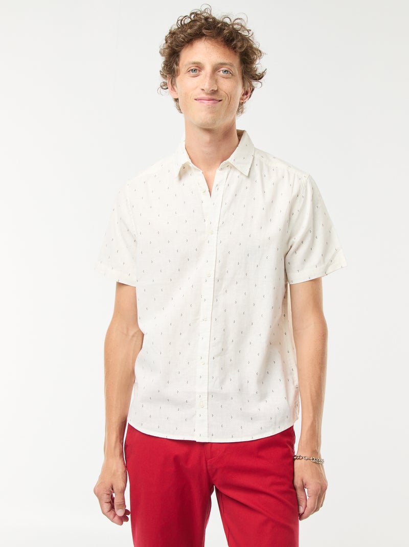 Camisa de manga curta em mistura de linho Branco - Kiabi