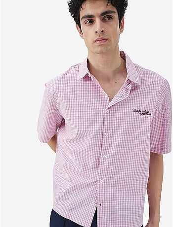 Camisa de manga curta em popelina de algodão aos quadrados vichy para homem giesto
