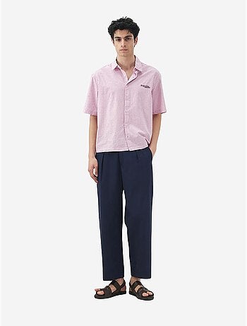Camisa de manga curta em popelina de algodão aos quadrados vichy para homem giesto