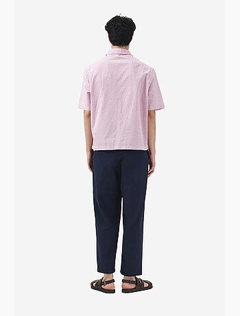 Camisa de manga curta em popelina de algodão aos quadrados vichy para homem giesto