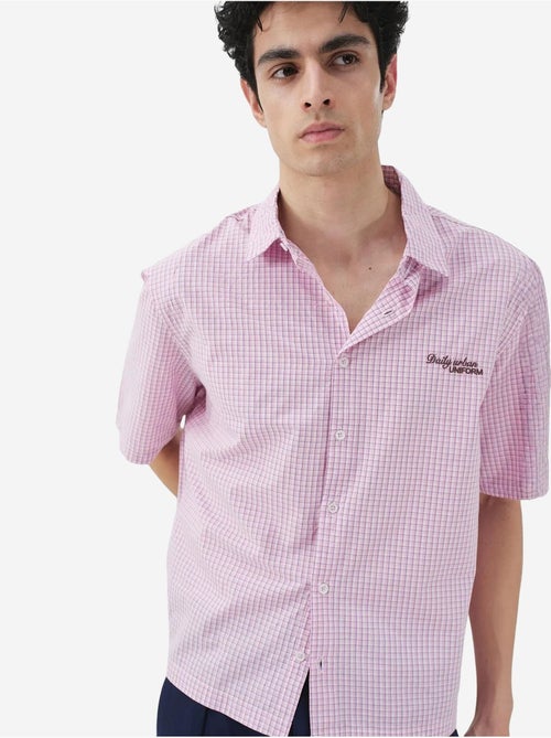 Camisa de manga curta em popelina de algodão aos quadrados vichy para homem giesto - Kiabi Camisa de manga curta em popelina de algodão aos quadrados vichy para homem giesto - Kiabi
