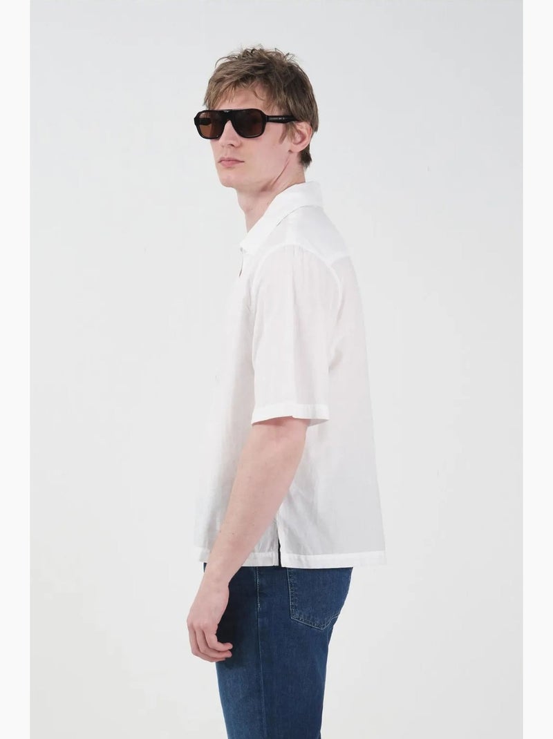 Camisa de manga curta em popelina de algodão para homem giesto Branco - Kiabi