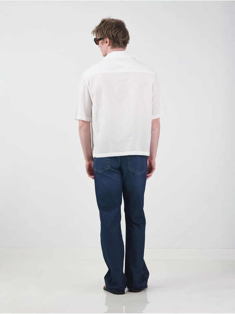 Camisa de manga curta em popelina de algodão para homem giesto Branco - Kiabi
