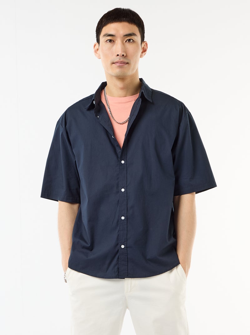 Camisa de manga curta em popeline Azul - Kiabi