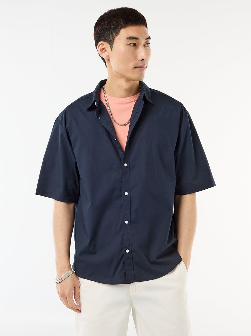 Camisa de manga curta em popeline Azul - Kiabi