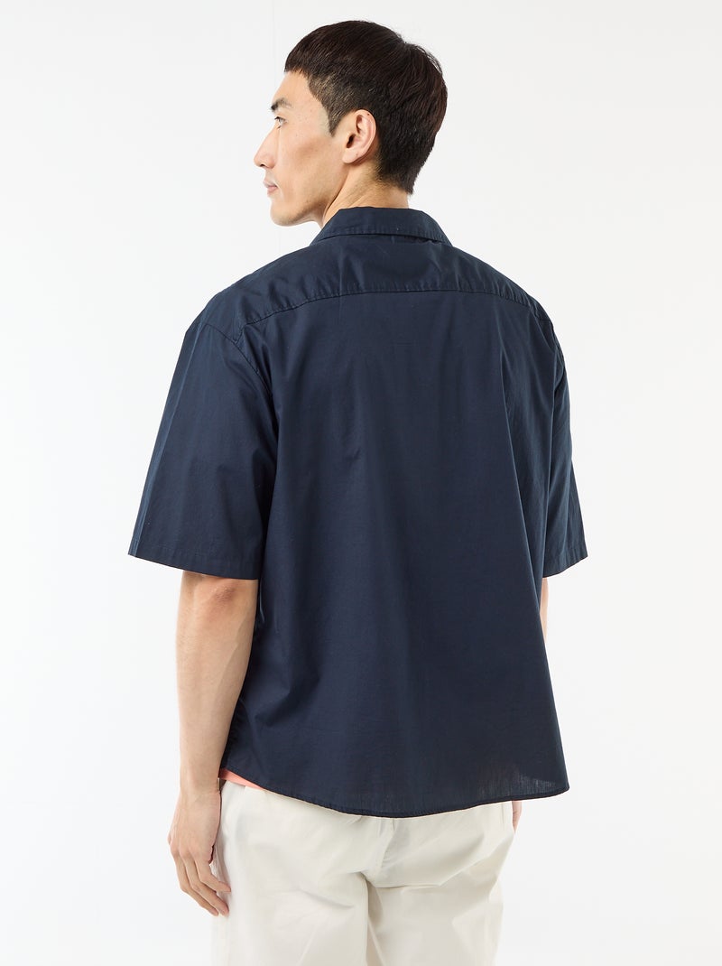 Camisa de manga curta em popeline Azul - Kiabi