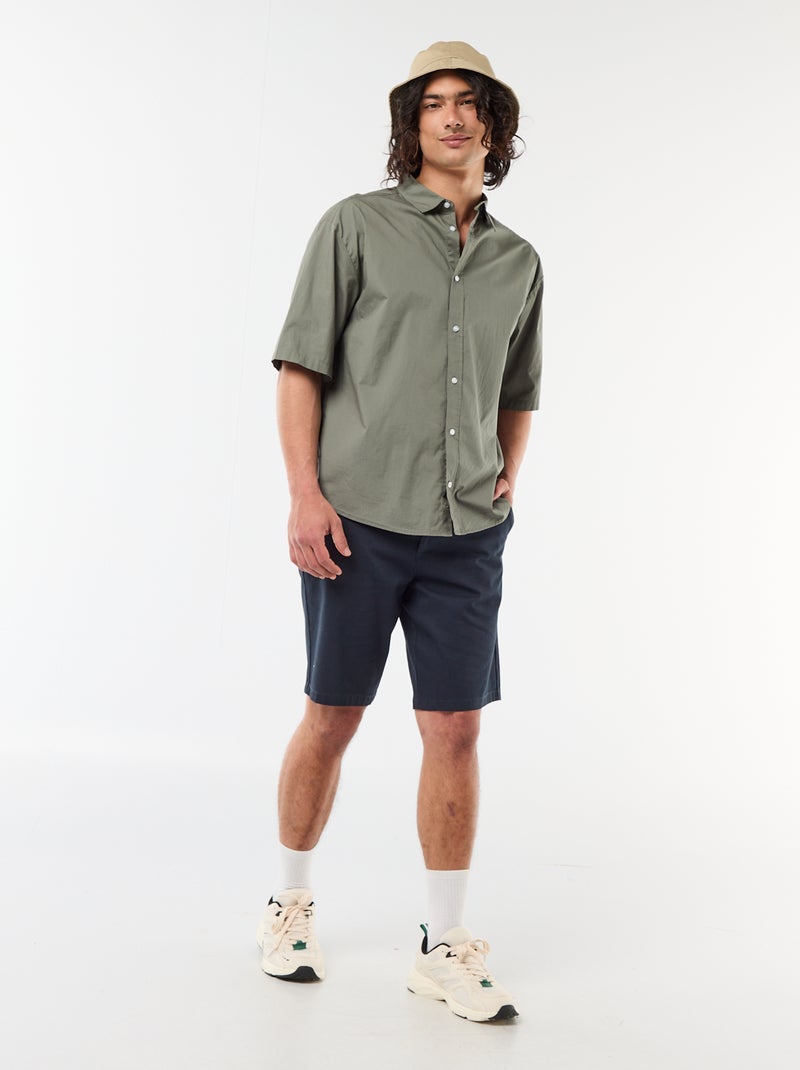 Camisa de manga curta em popeline Verde - Kiabi