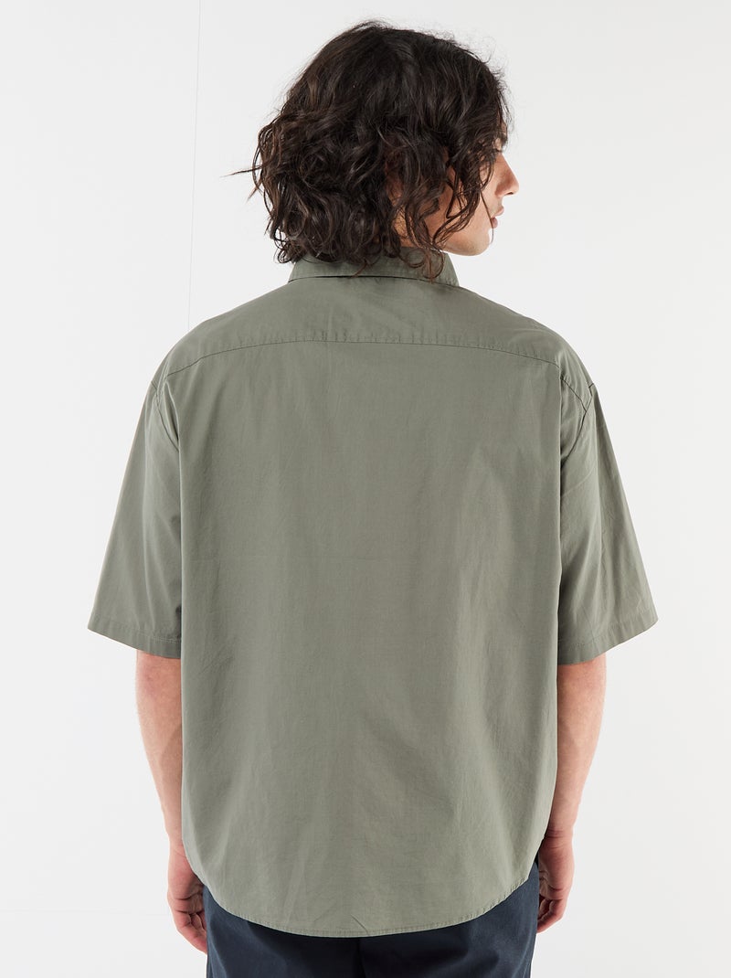 Camisa de manga curta em popeline Verde - Kiabi