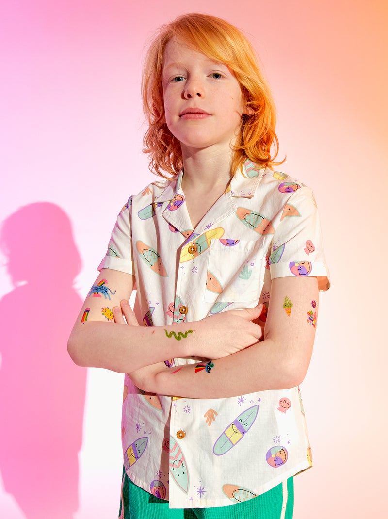 Camisa de manga curta estampada 'surf' BRANCO - Kiabi