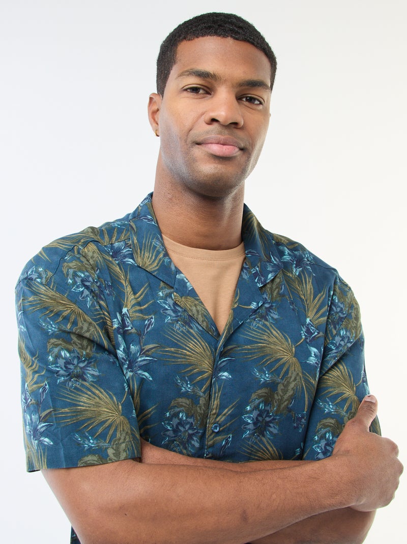 Camisa de manga curta leve com padrão Azul - Kiabi