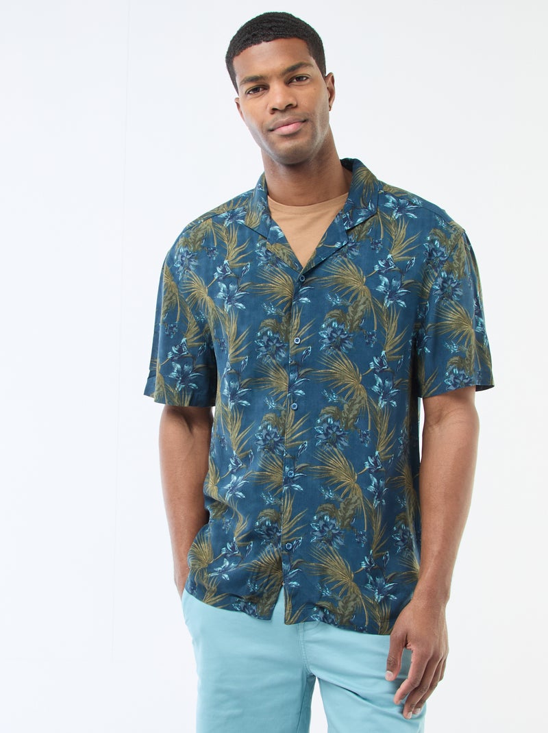 Camisa de manga curta leve com padrão Azul - Kiabi
