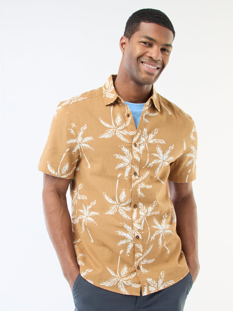 Camisa de manga curta leve com padrão Castanho - Kiabi