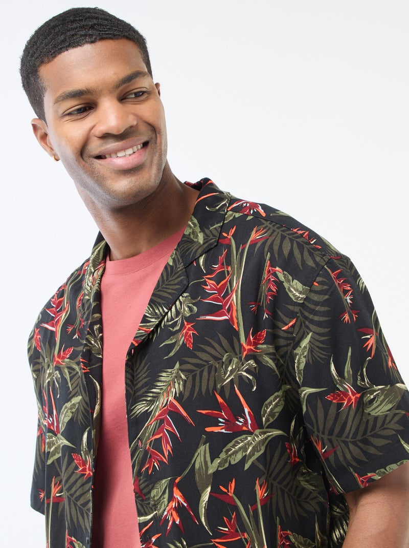 Camisa de manga curta leve com padrão Preto - Kiabi