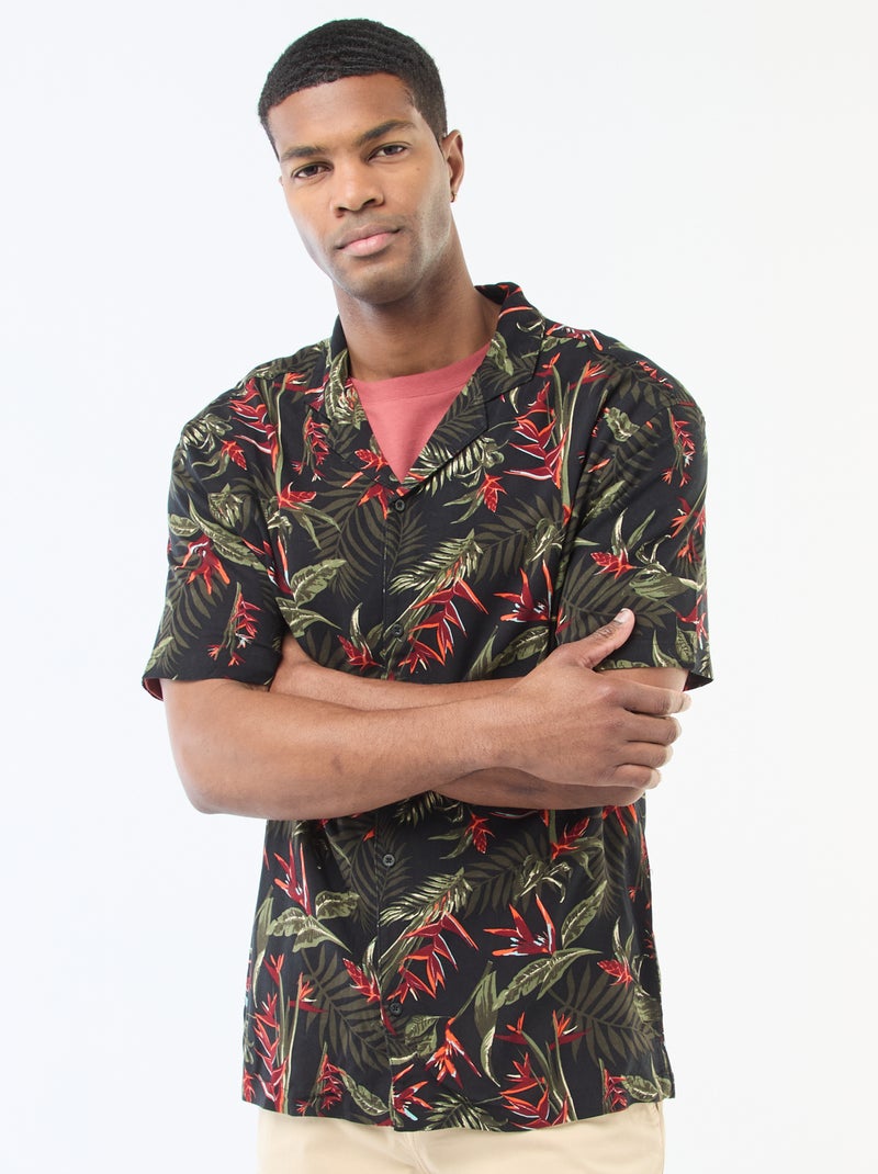 Camisa de manga curta leve com padrão Preto - Kiabi