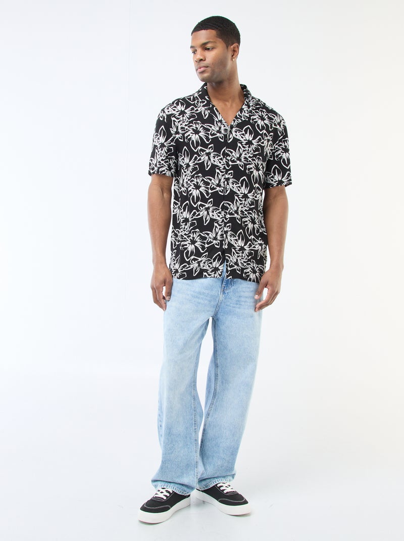 Camisa de manga curta leve com padrão Preto - Kiabi