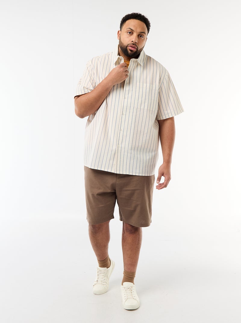 Camisa de manga curta leve com riscas Branco - Kiabi
