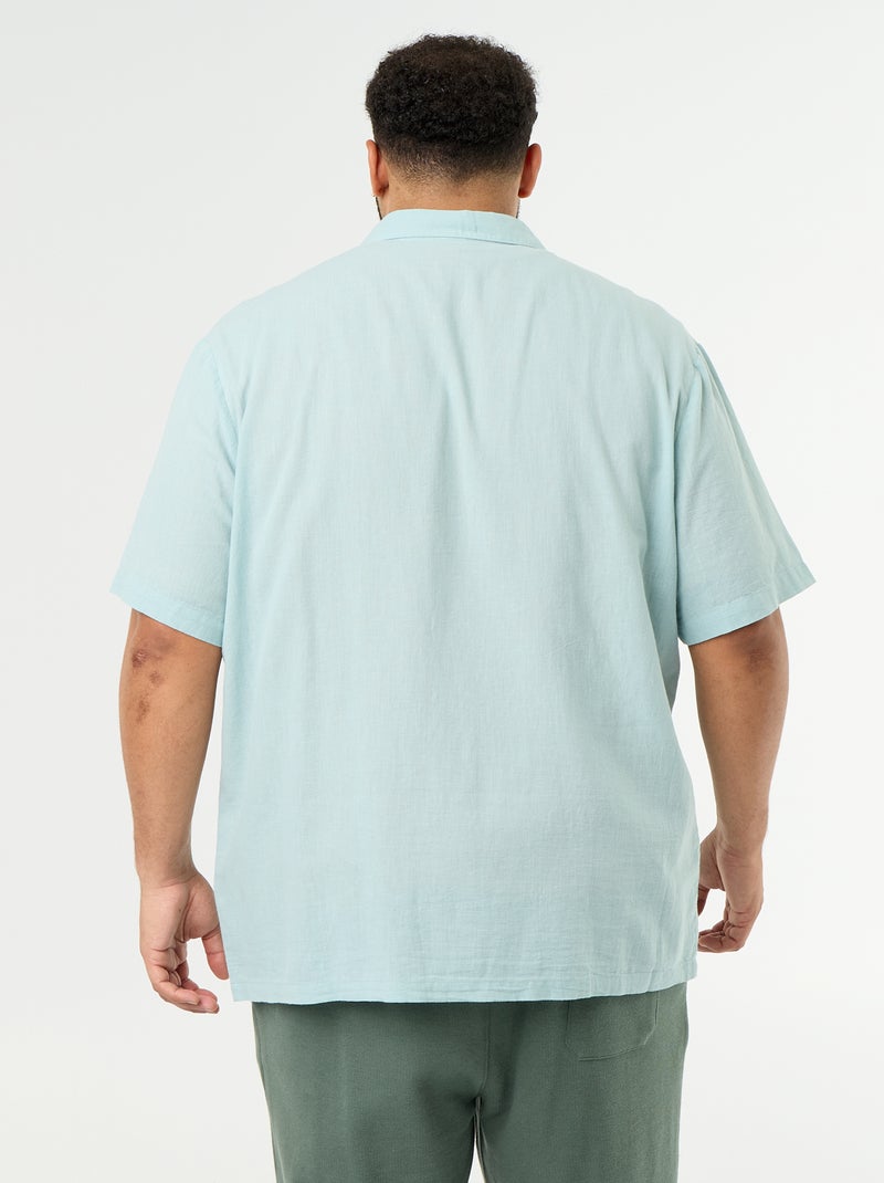 Camisa de manga curta lisa Azul - Kiabi