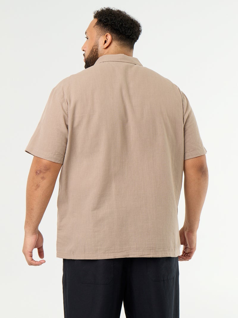 Camisa de manga curta lisa Bege - Kiabi