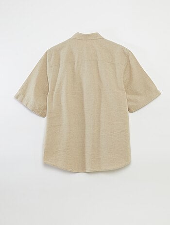 Camisa de manga curta lisa em mistura de linho - coleção fácil de vestir