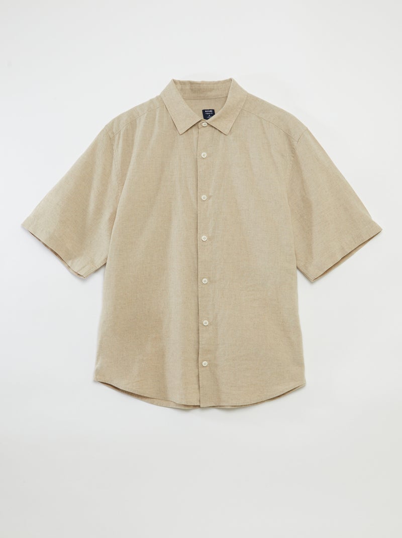 Camisa de manga curta lisa em mistura de linho - coleção fácil de vestir BRANCO - Kiabi