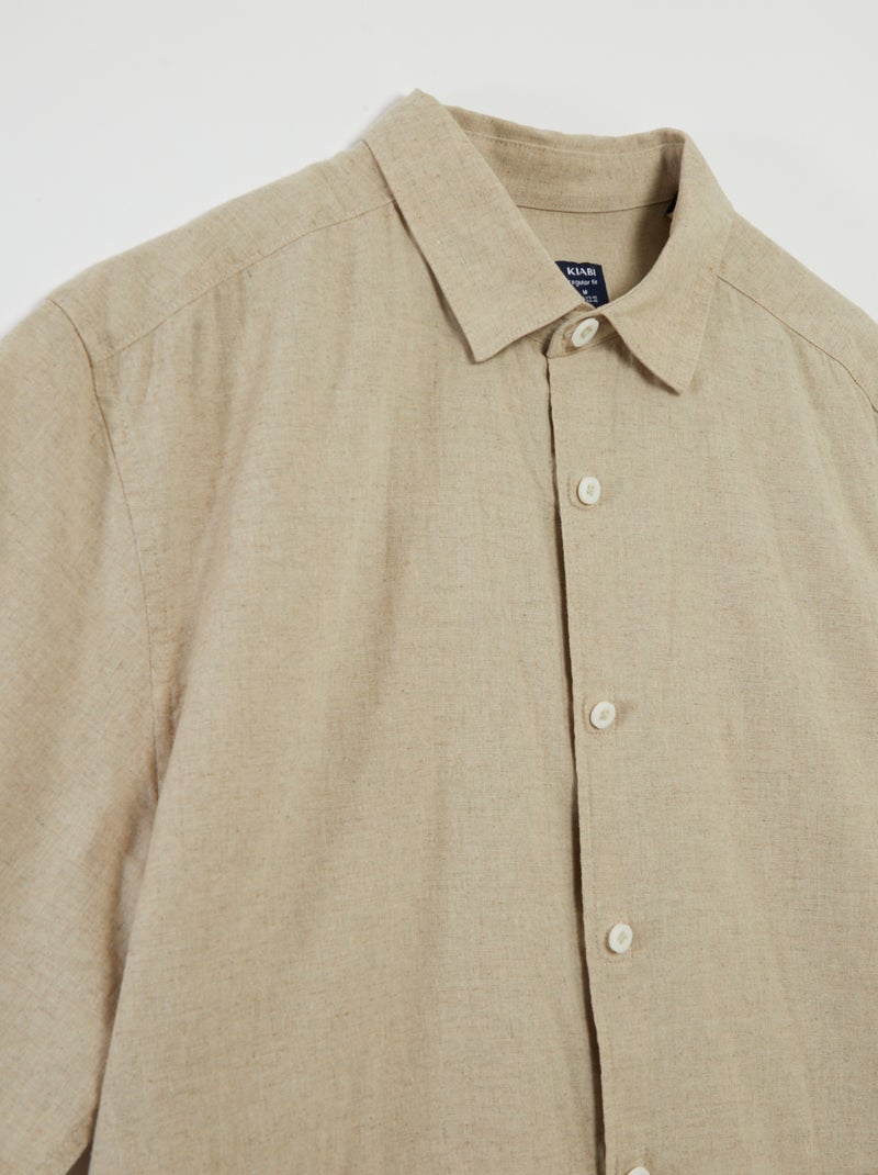 Camisa de manga curta lisa em mistura de linho - coleção fácil de vestir BRANCO - Kiabi