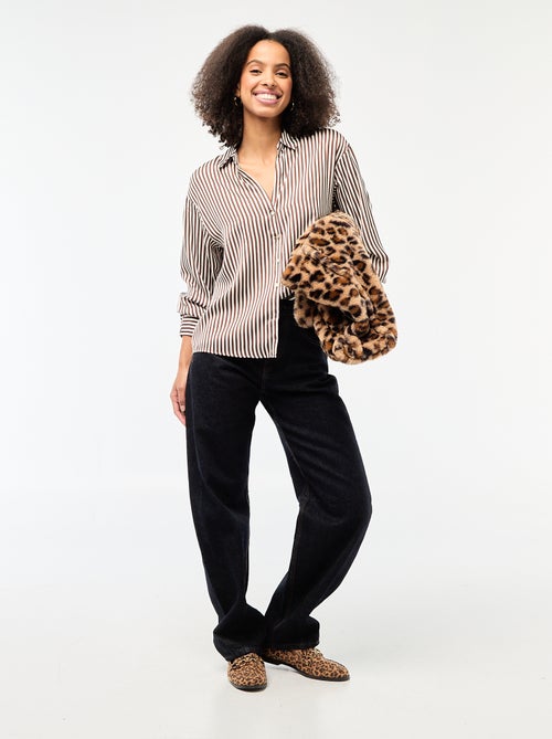 Camisa de mangas compridas em cetim liso - Kiabi