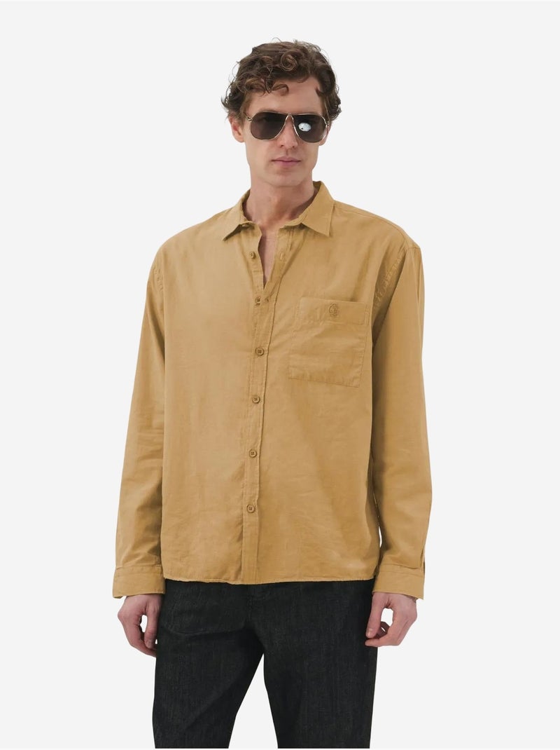Camisa de mangas compridas em popelina de algodão giesto Greige - Kiabi